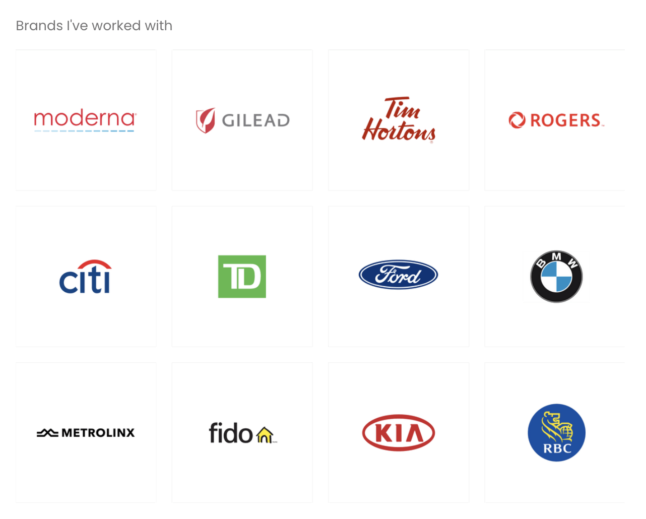 Moderna, Gilead, Tim Hortons, Rogers, Citi, TD, Ford, BMW, Metrolinx, Fido, Kia, and RBC