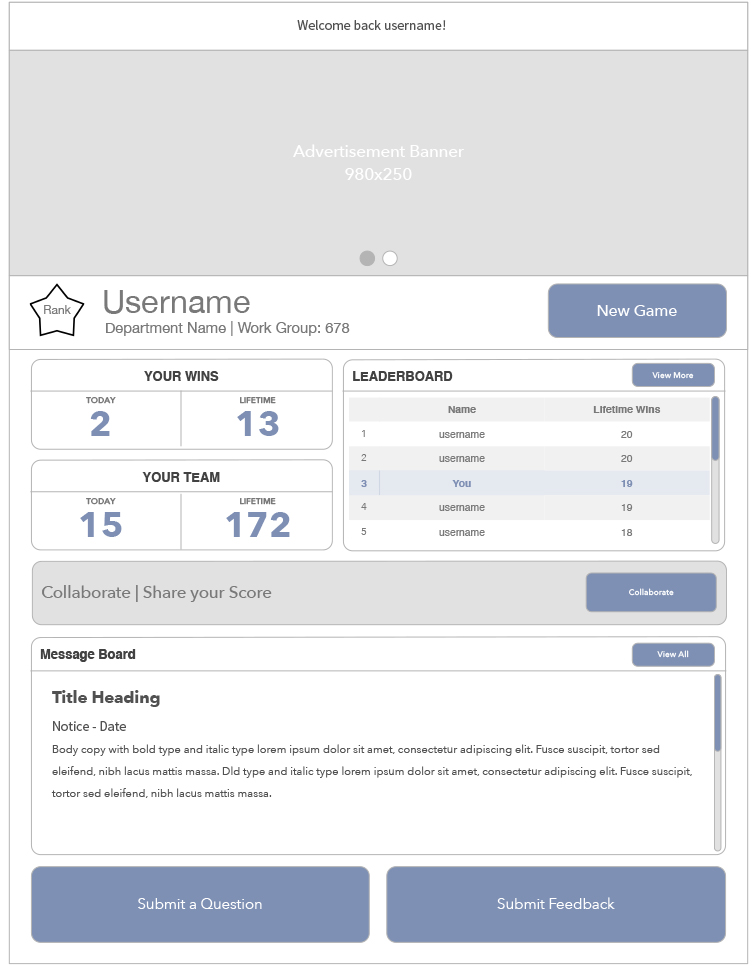 Portal home wireframes
