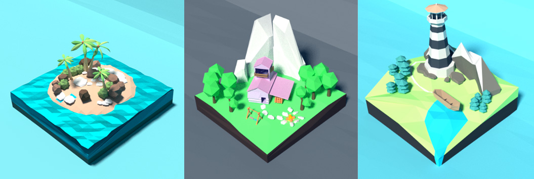 Set of low-poly isometric 3D icon models