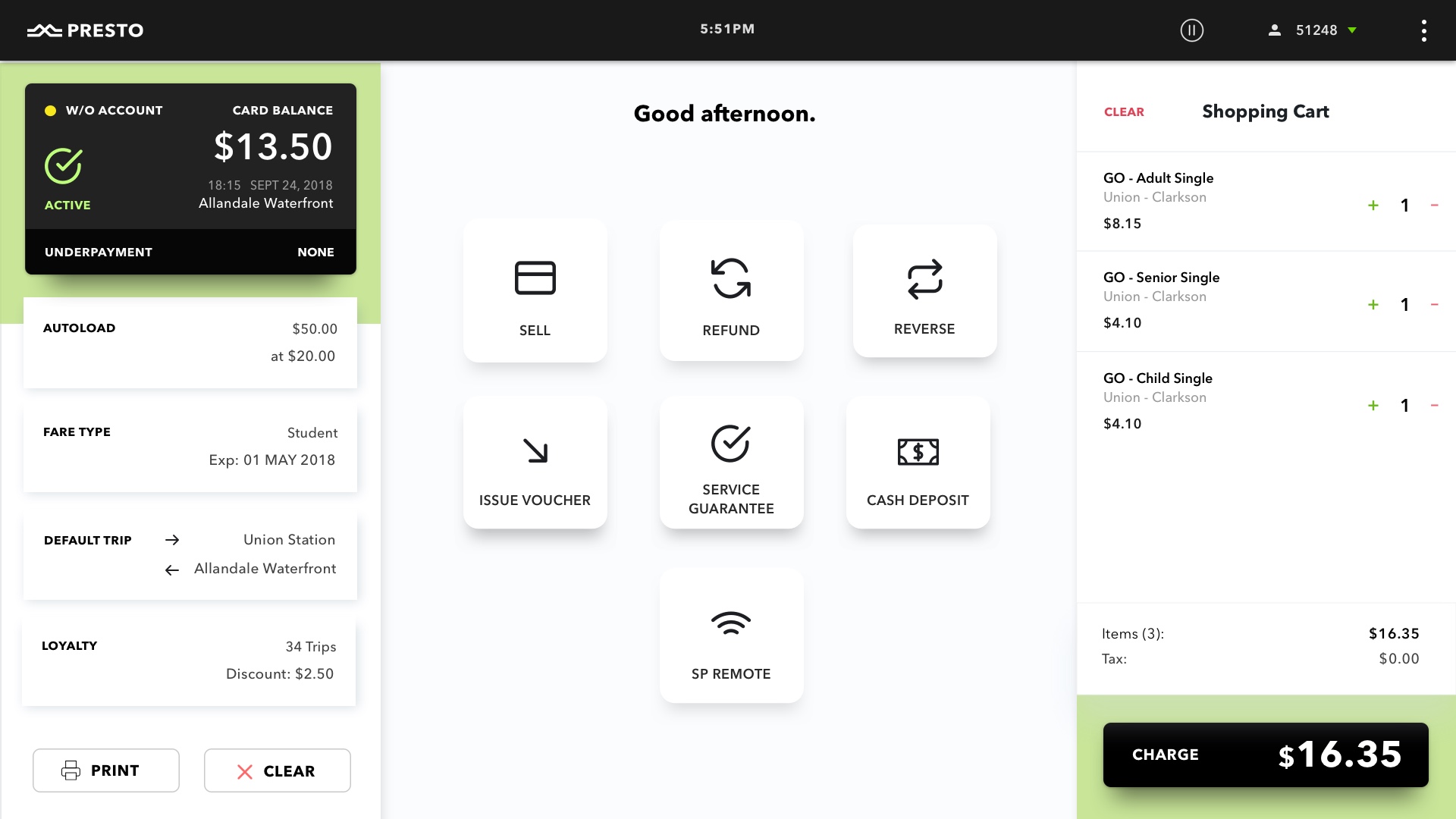 Payment method selection screen